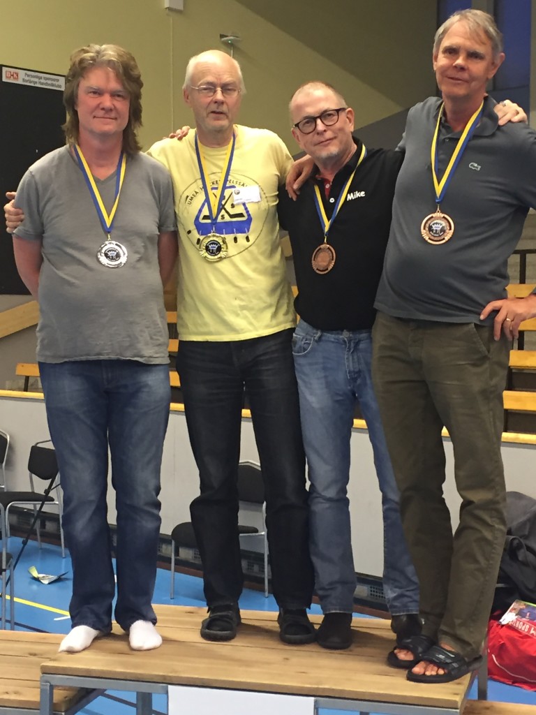 Prispallen 55+. Från vänster: Jerry Wikström, Lars-Erik Svensson, Micael Myrén och Björn Ingevaldsson